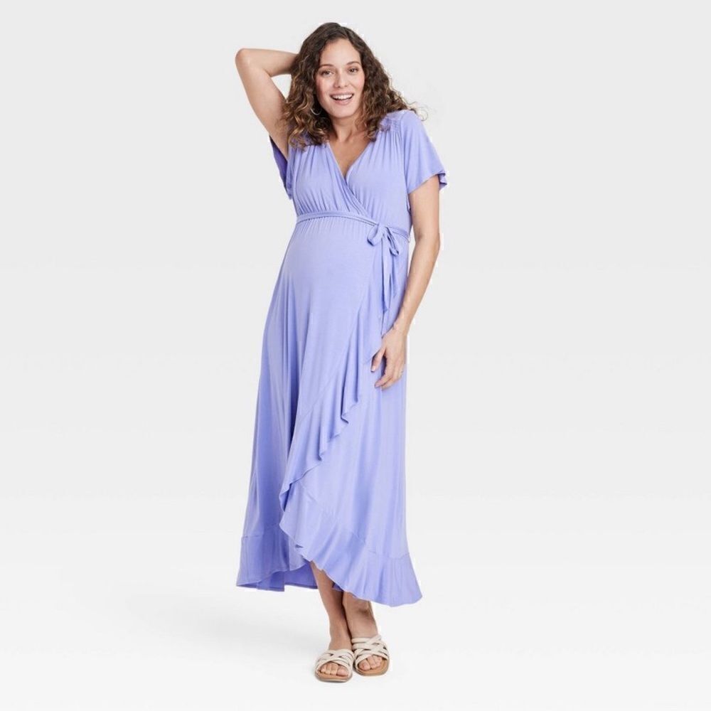 Isabel Maternity Flutter Short Sleeve Maxi Empire Waist Dress NWT Size XS